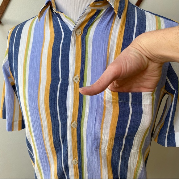 Zara Retro Striped Gauze Cotton Button Up Shirt - Picture 11 of 14